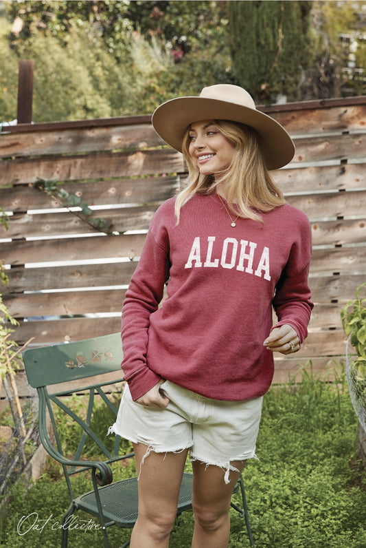 Aloha Mineral Graphic Sweatshirt (Vintage Cranberry color) - by OAT COLLECTIVE