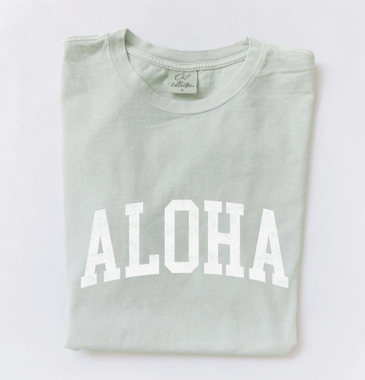 Aloha Mineral Graphic Top T-Shirt (Sage color) - by OAT COLLECTIVE