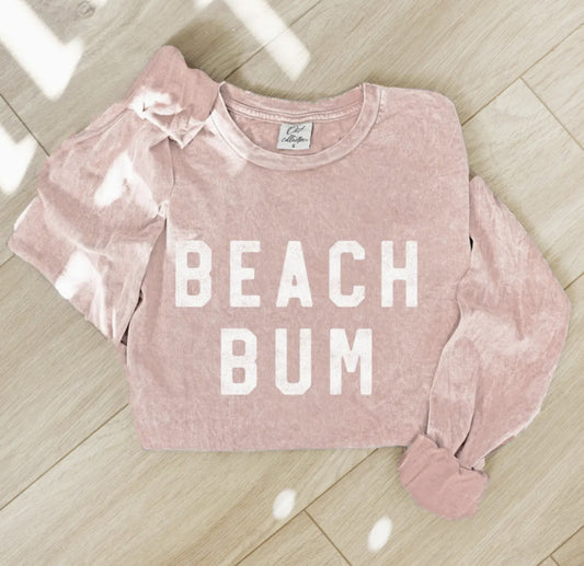 Beach Bum Mineral Washed Long Sleeve Graphic (Soft Pink color) - by OAT COLLECTIVE®