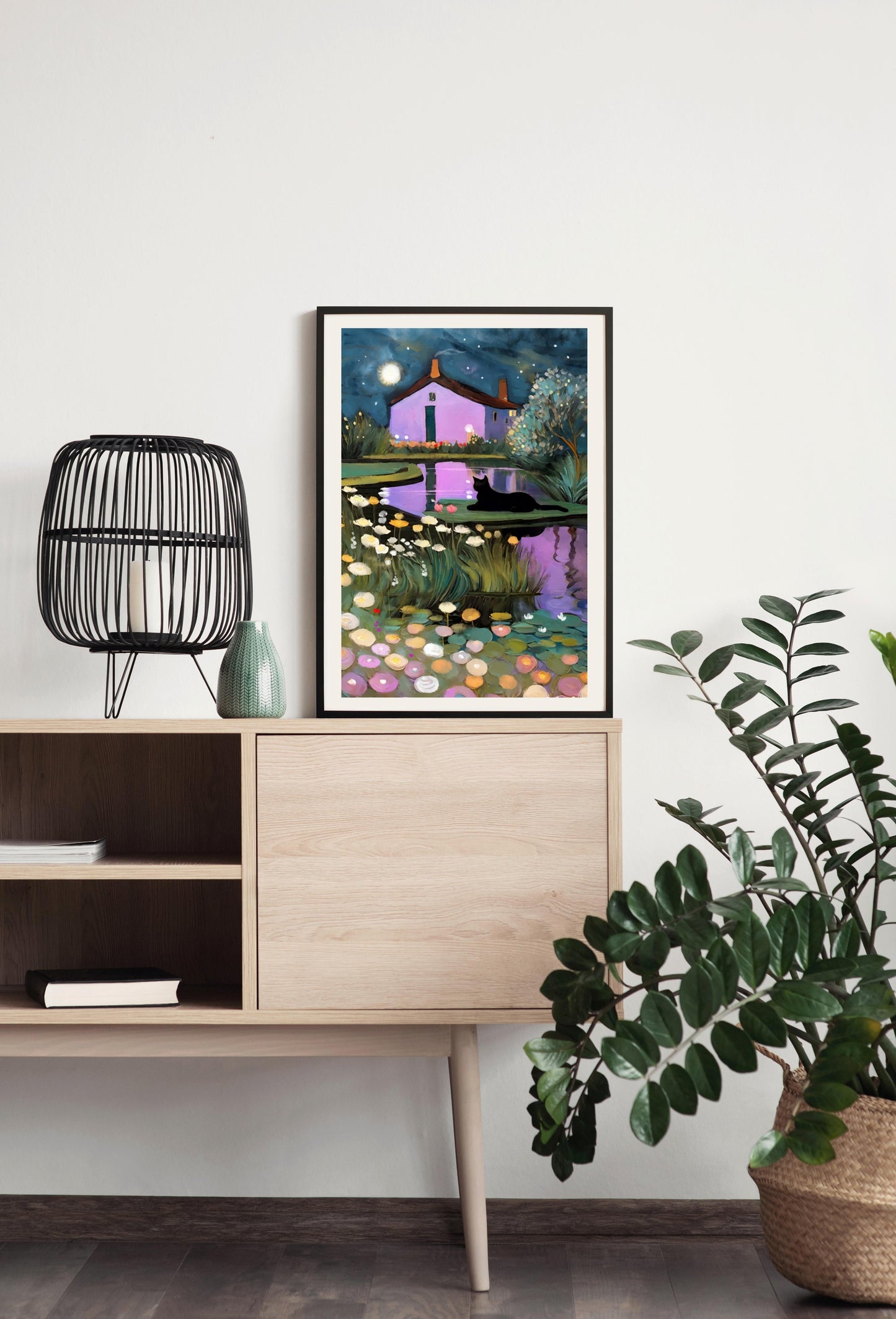 Black Cat Bright Light - Illustrated Print by Thomas Little