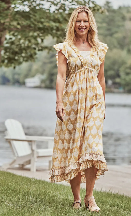 Bonnie Blockprint Dress - Gold - by April Cornell Apparel®