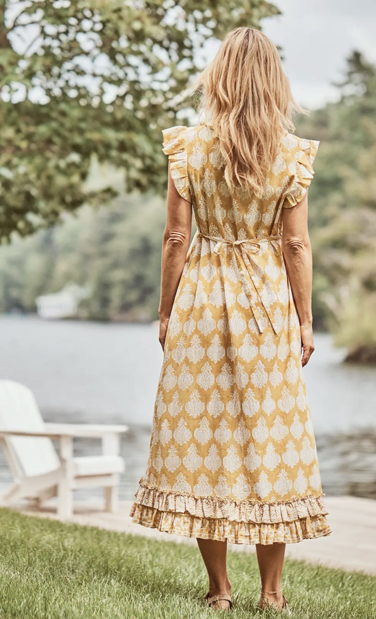 Bonnie Blockprint Dress - Gold - by April Cornell Apparel®