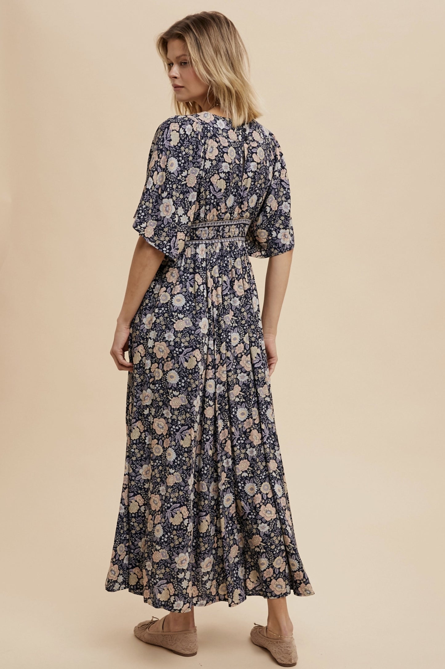 Border Print Flutter Sleeve Maxi (Midnight color) - By In Loom