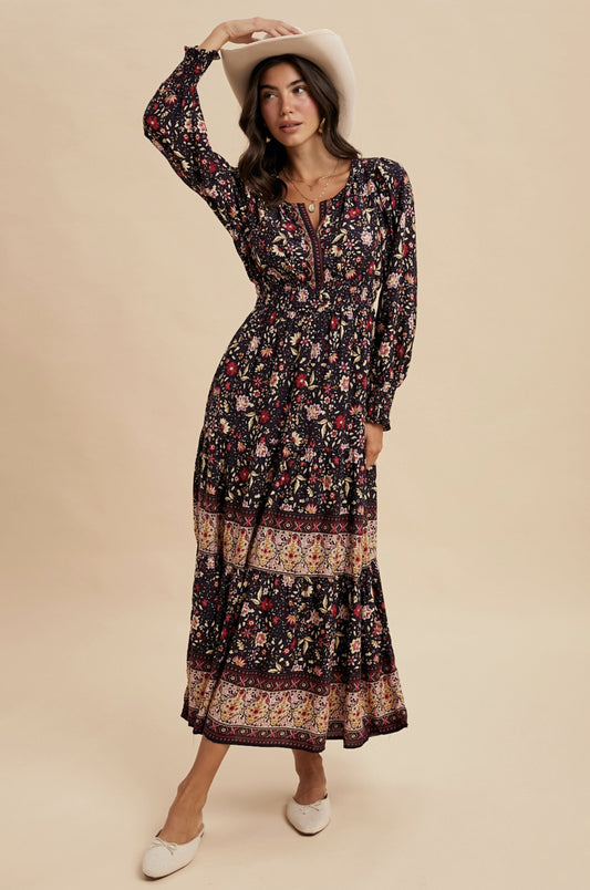 Border Print Maxi Dress - Midnight - By In Loom®