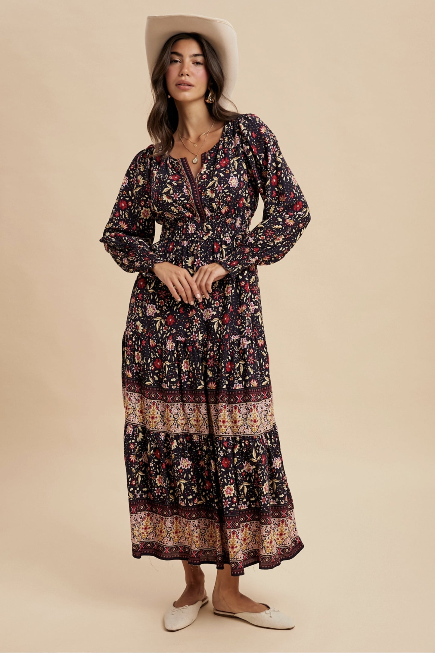 Border Print Maxi Dress - Midnight - By In Loom®