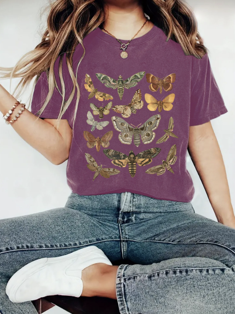 Butterfly & Moth Print Graphic Short-Sleeve T-Shirt - by Rosa Clothing®