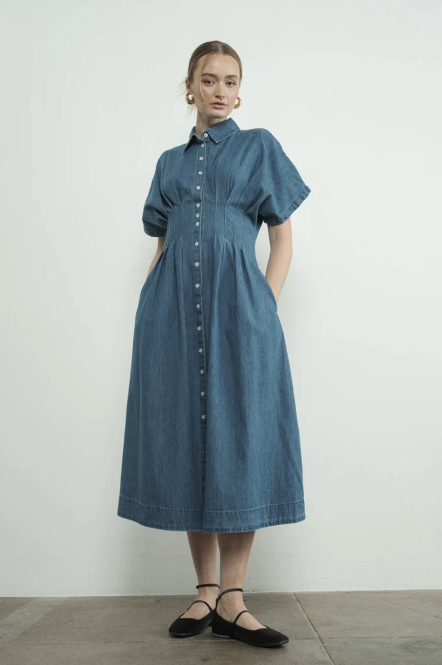 Button-Front Pleated Shirt Dress - By Aaron & Amber®