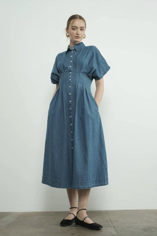 Button-Front Pleated Shirt Dress - By Aaron & Amber®