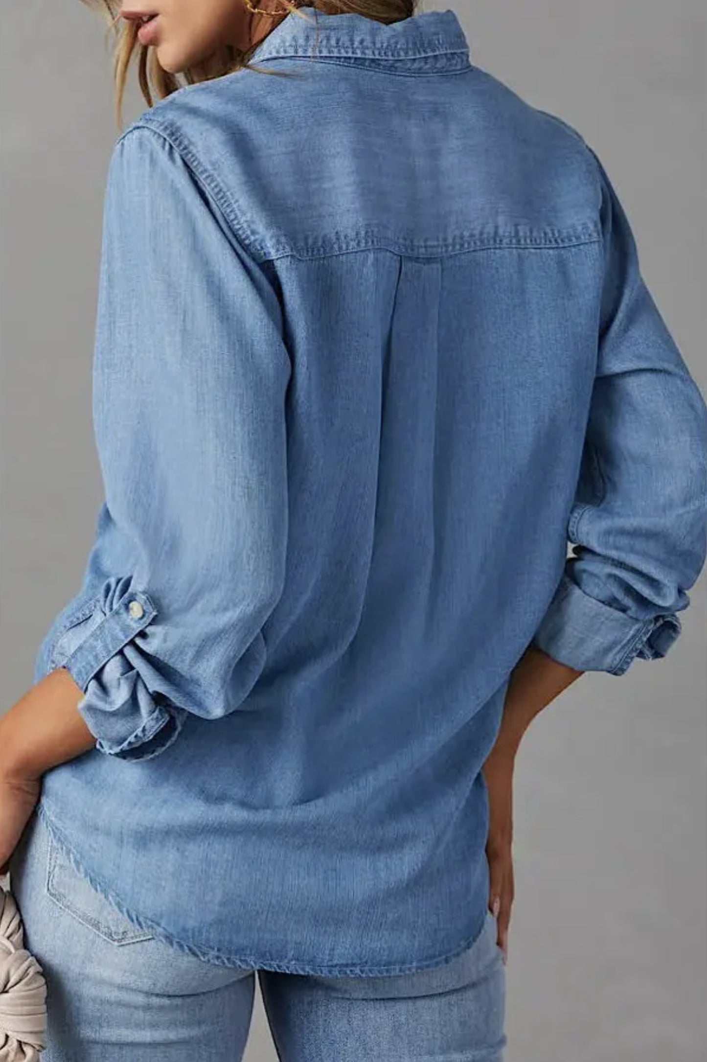 Button Down Denim Shirt (Light Blue color) - by Miss Sparkling®