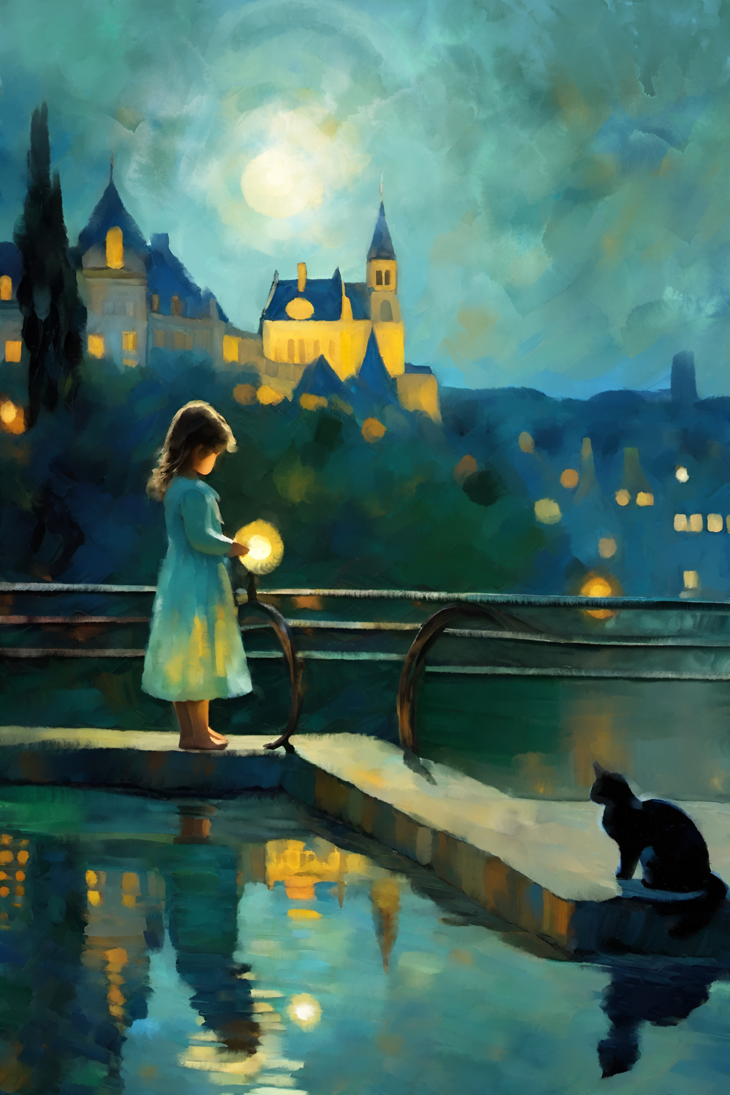 Cathedral In The Moonlight - Illustrated Print by Thomas Little