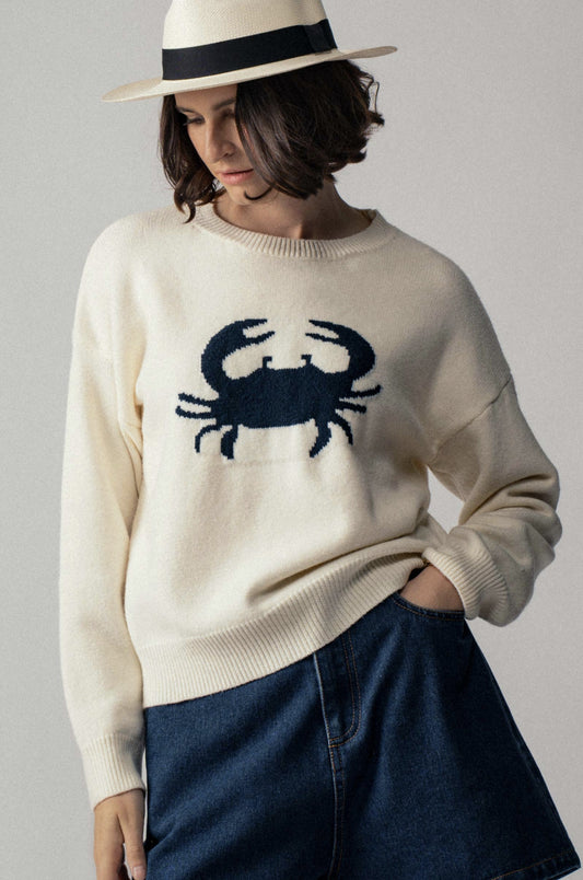 Crab Graphic Relaxed Knit Sweater - by Urban Daizy®