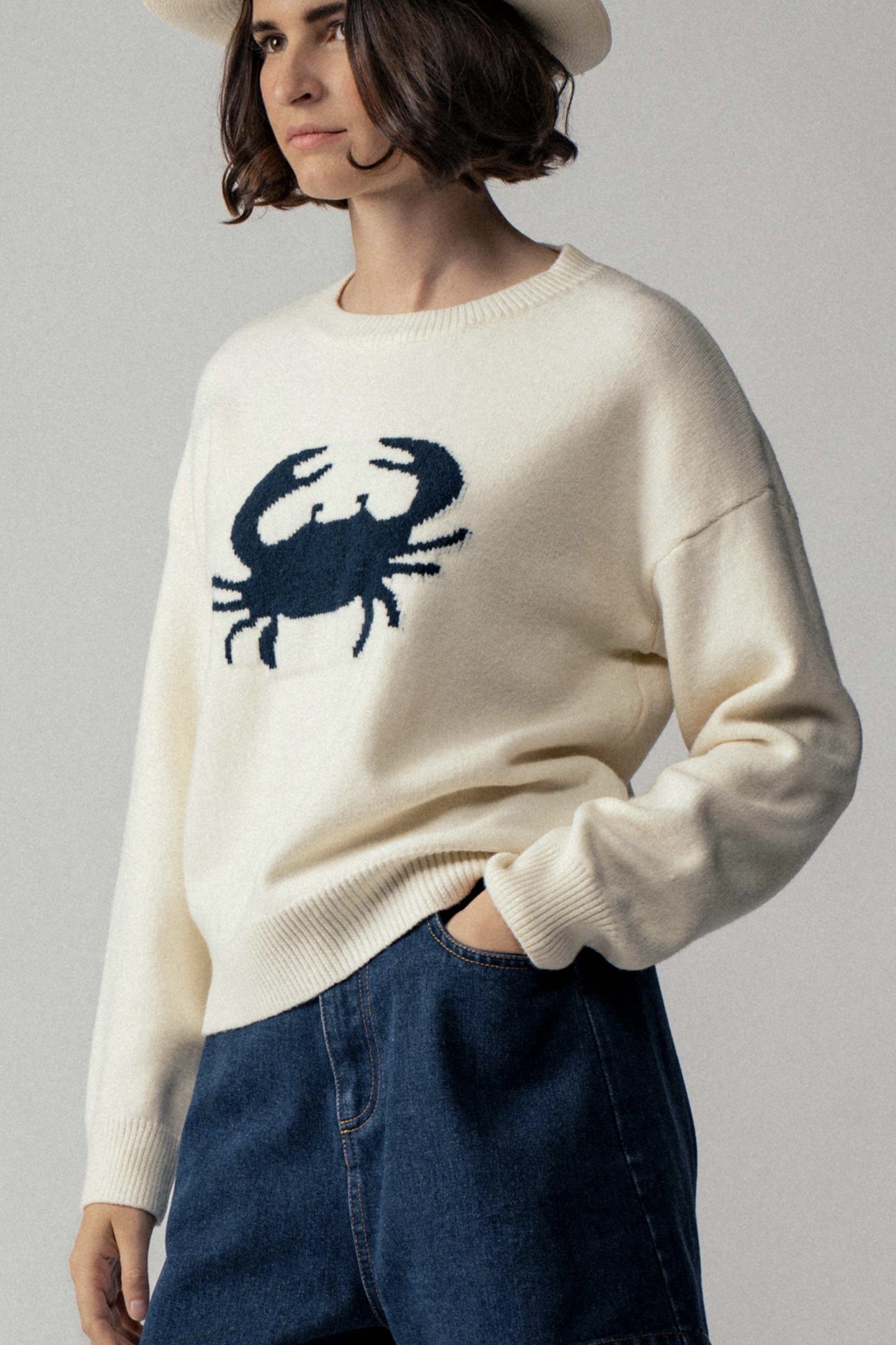 Crab Graphic Relaxed Knit Sweater - by Urban Daizy®