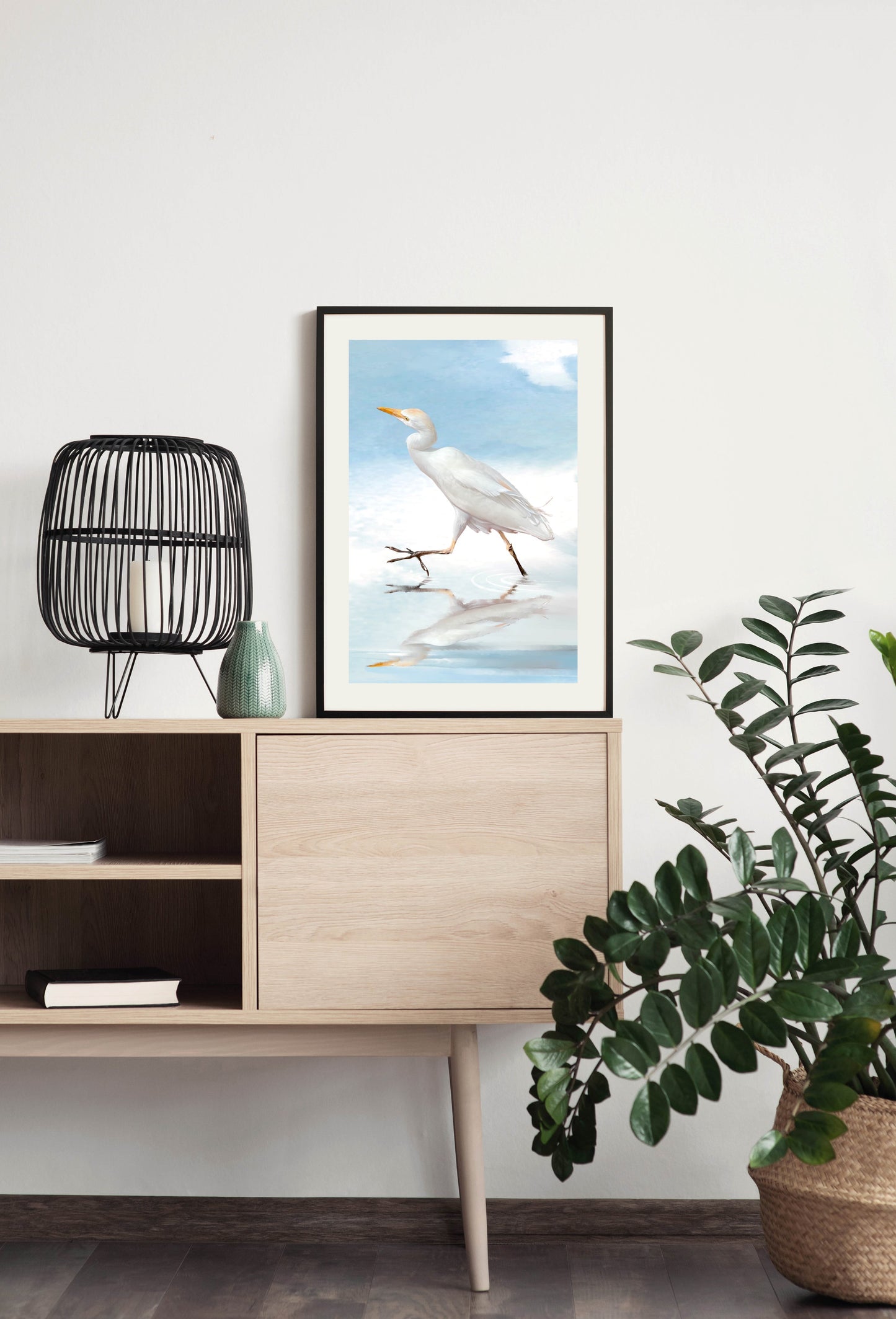 Egret Reflection - Illustrated Print by Thomas Little