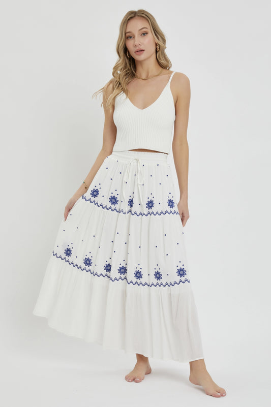 Embroidered Flowers Flowy Maxi Skirt - by Sweet Lovely by Jen®