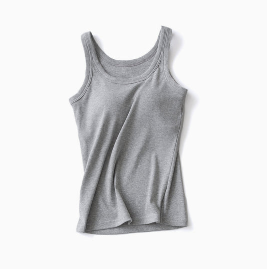Essential Basic Rib Tank Top with Built in Bra - Heather Gray color - by Rosa Clothing®