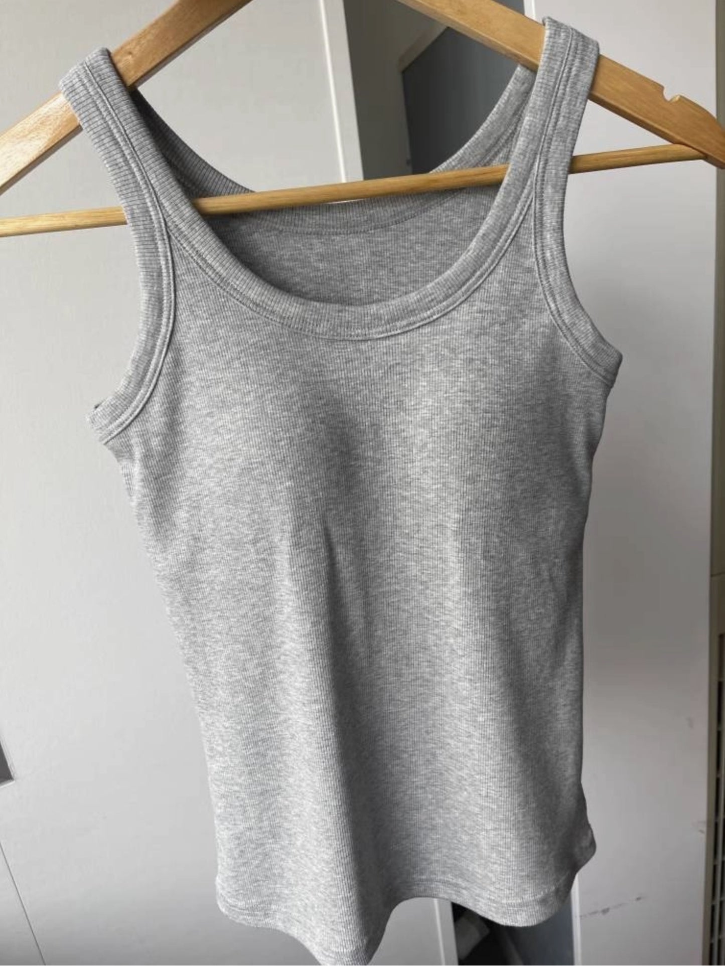 Essential Basic Rib Tank Top with Built in Bra - Heather Gray color - by Rosa Clothing®