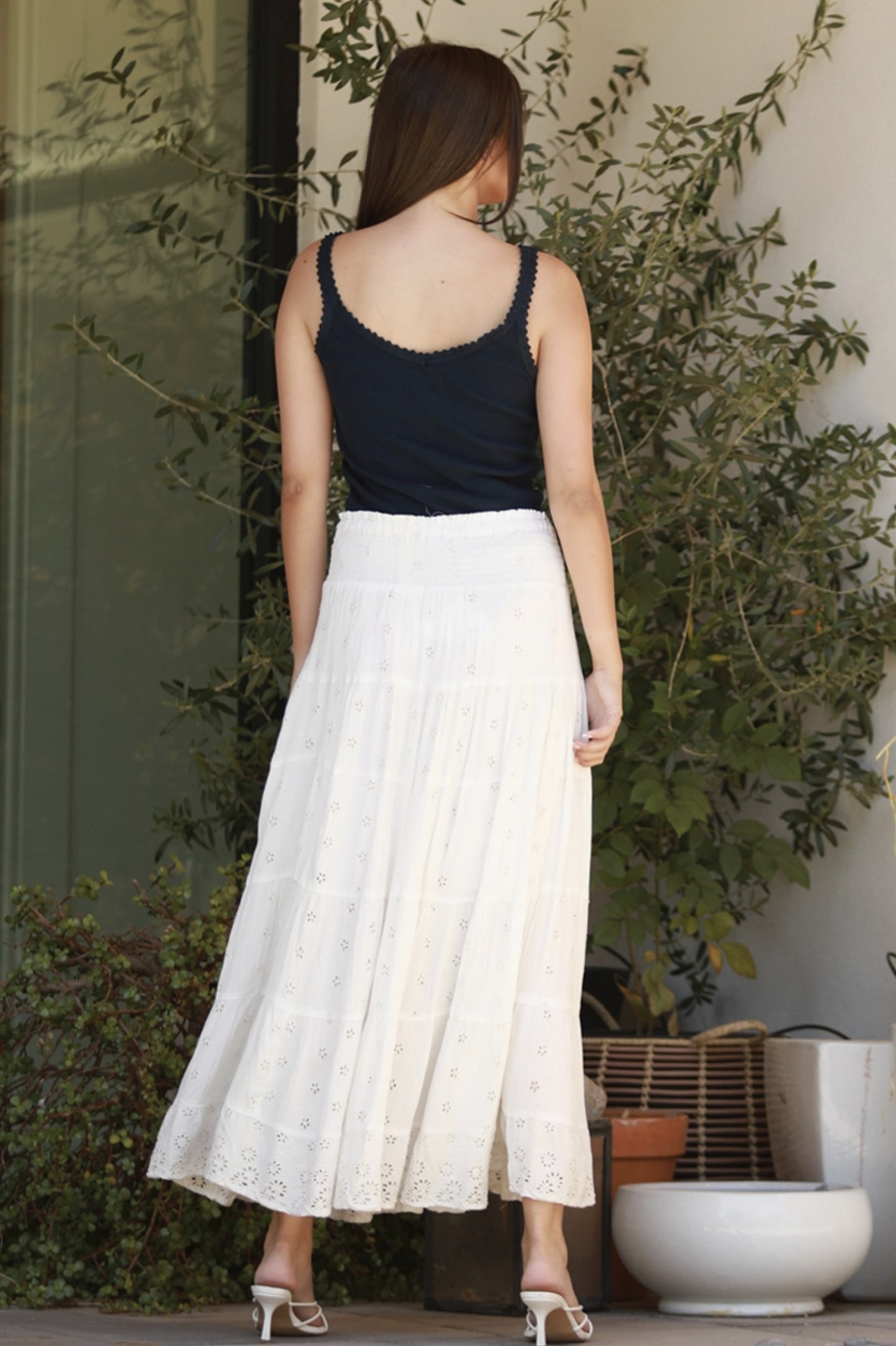 Eyelet Embroidered Tiered Maxi Skirt