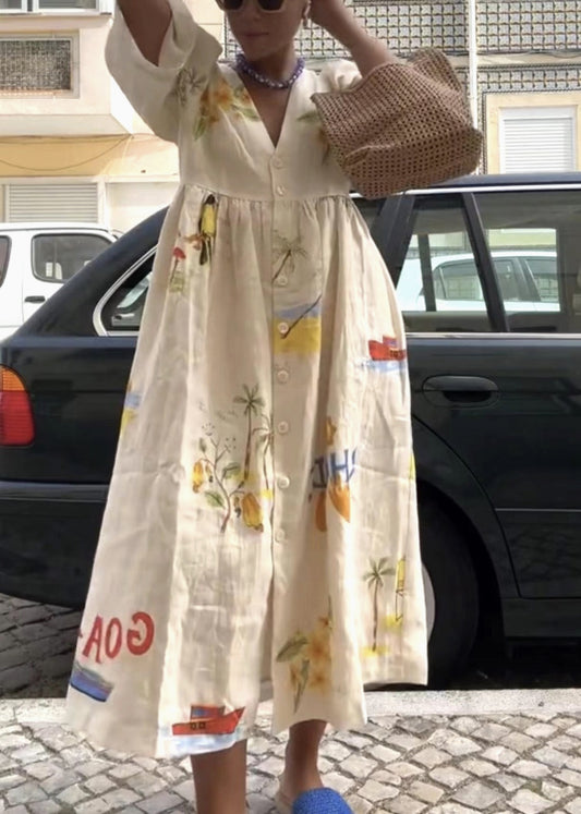 Fashion Cartoon Print V-Neck Midi Dress - by Rosa Clothing®