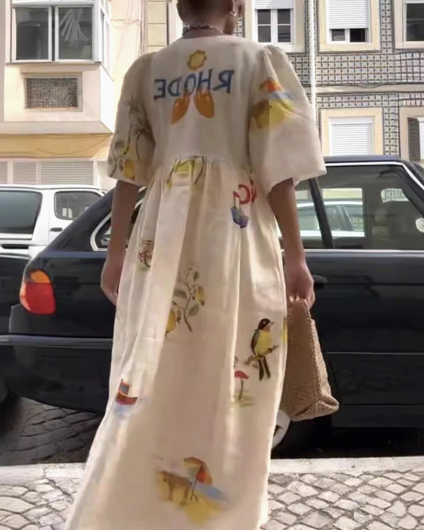 Fashion Cartoon Print V-Neck Midi Dress - by Rosa Clothing®