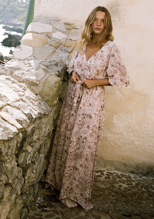 Floral Flutter Sleeve Asymmetrical Maxi Dress - by Lovestitch®