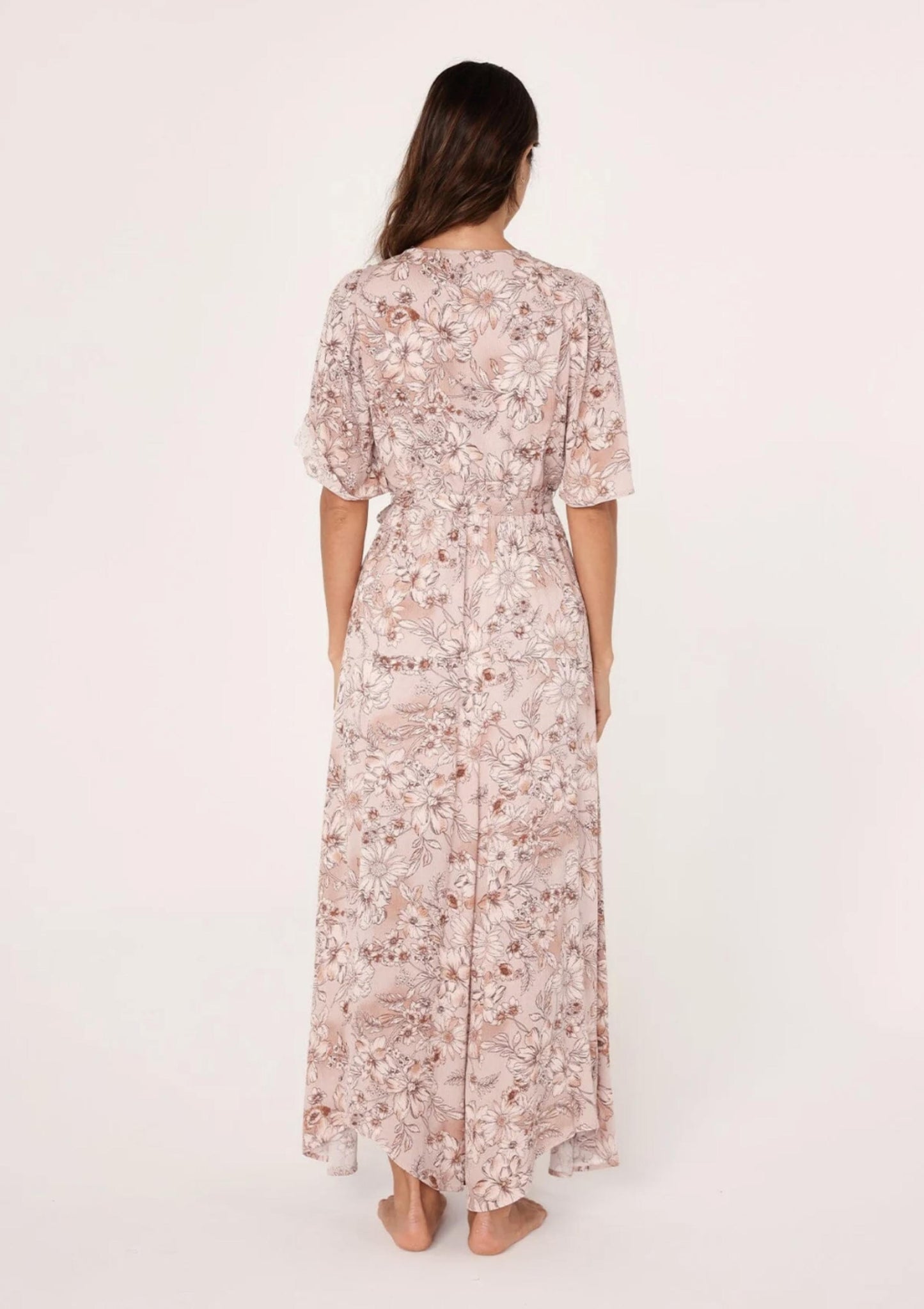 Floral Flutter Sleeve Asymmetrical Maxi Dress - by Lovestitch®