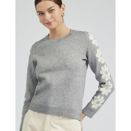 Floral Pattern Sleeve Round Neck Sweater - by Current Air®
