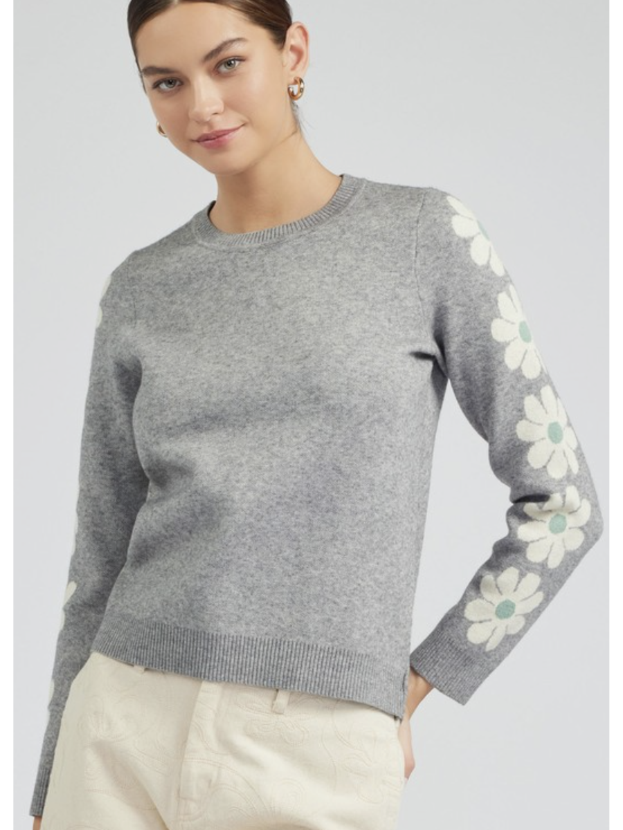 Floral Pattern Sleeve Round Neck Sweater - by Current Air®