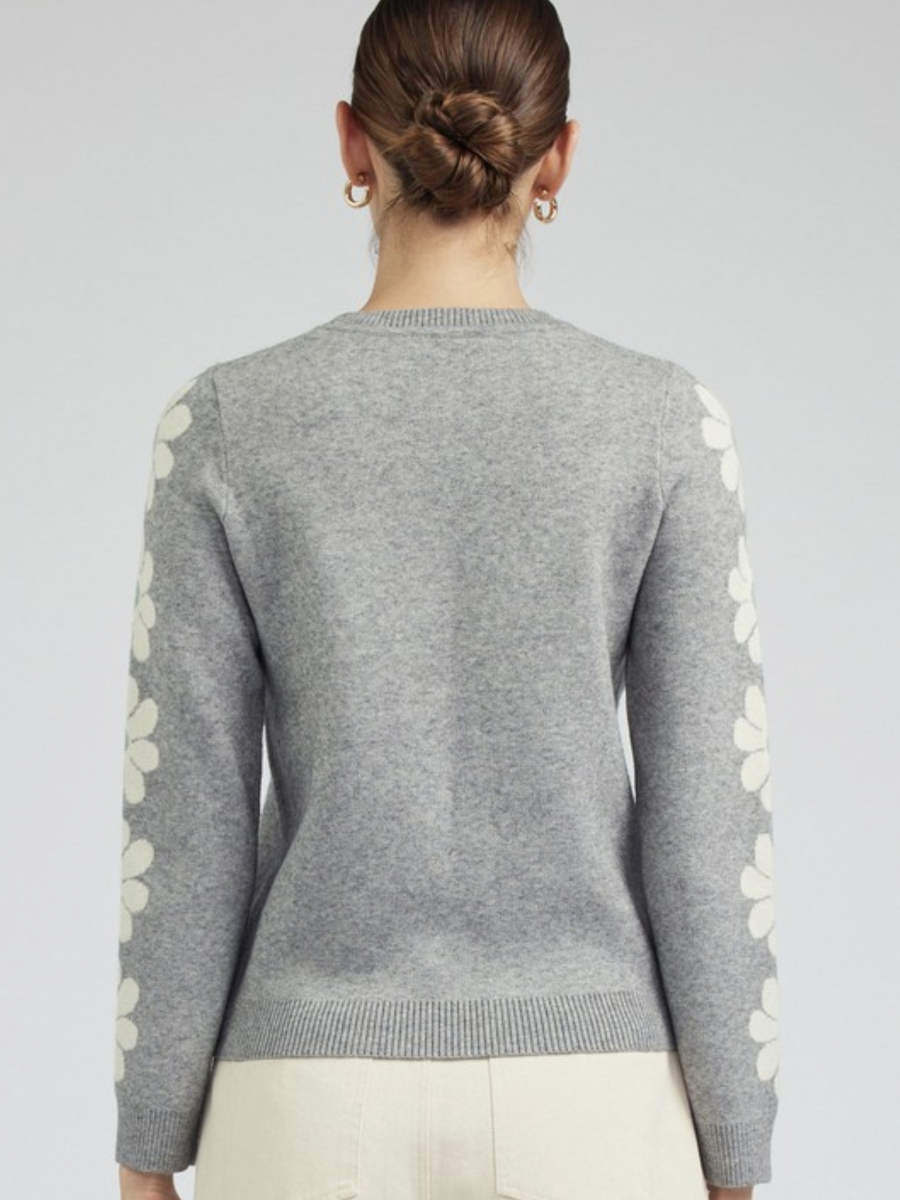 Floral Pattern Sleeve Round Neck Sweater - by Current Air®