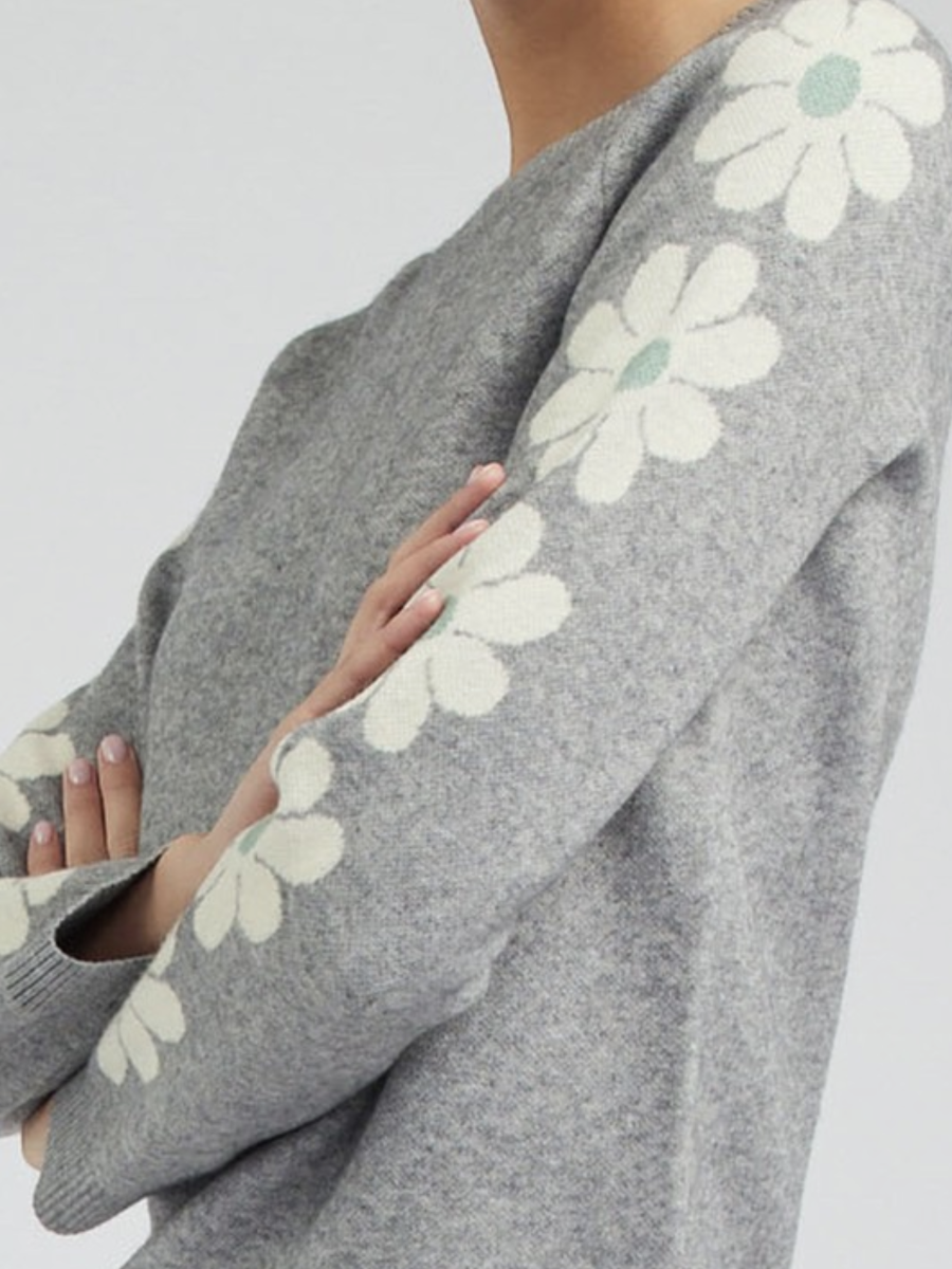 Floral Pattern Sleeve Round Neck Sweater - by Current Air®