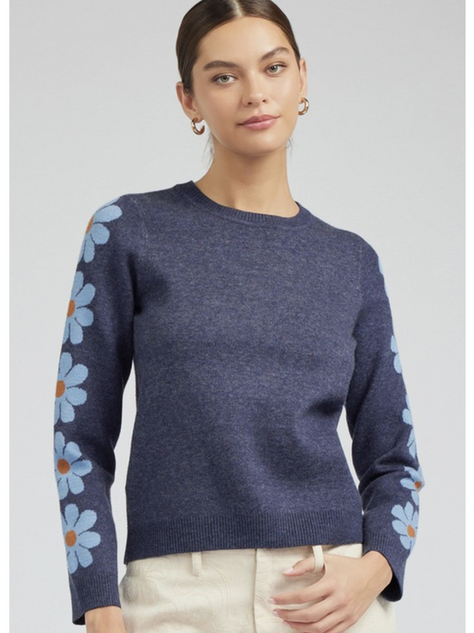Floral Pattern Sleeve Round Neck Sweater - by Current Air®