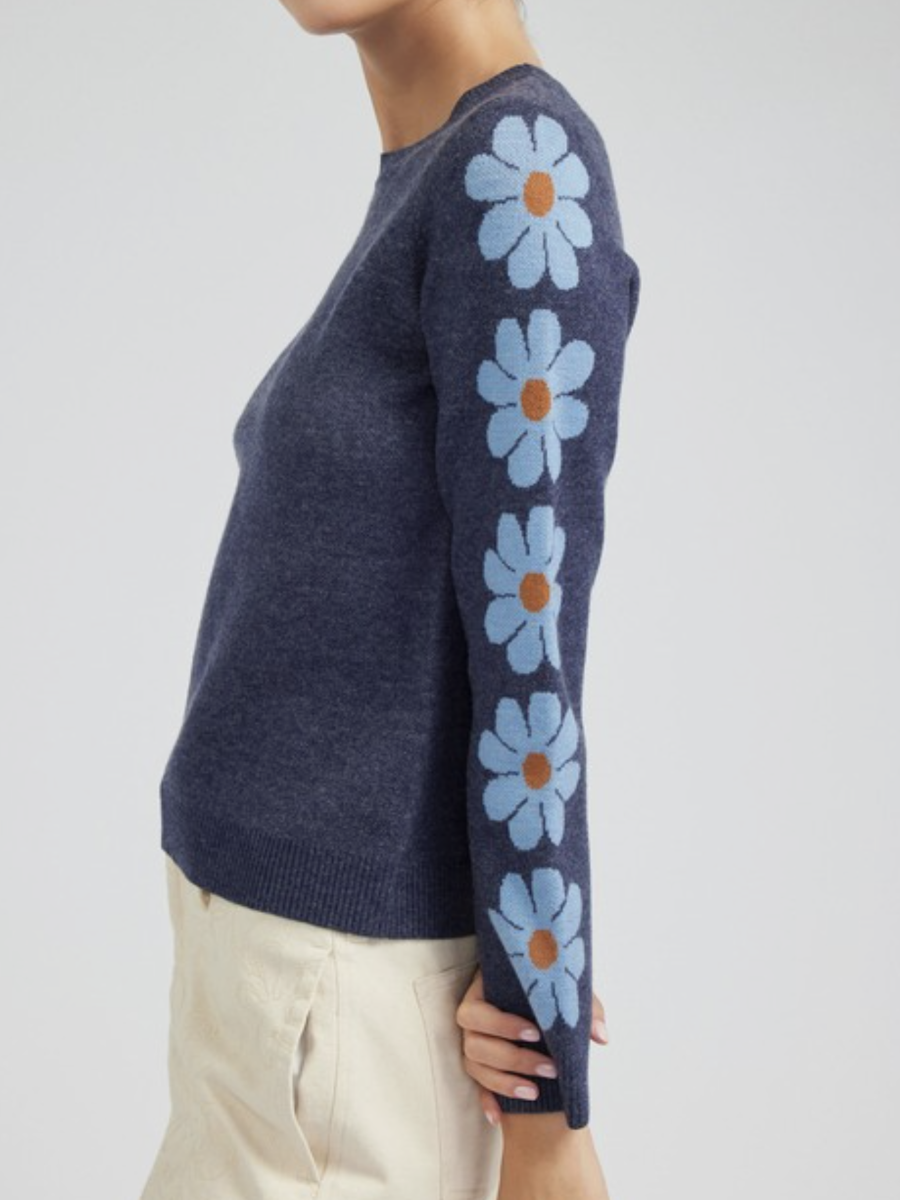 Floral Pattern Sleeve Round Neck Sweater - by Current Air®
