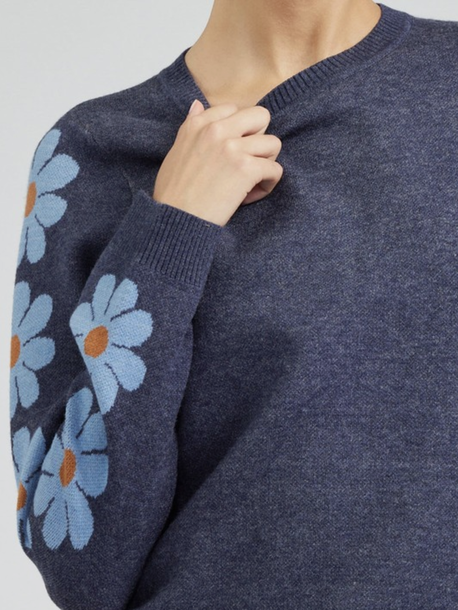 Floral Pattern Sleeve Round Neck Sweater - by Current Air®