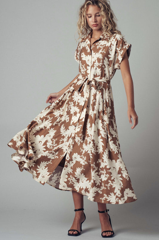 Floral Print Belted Shirt Dress - by Urban Daizy®