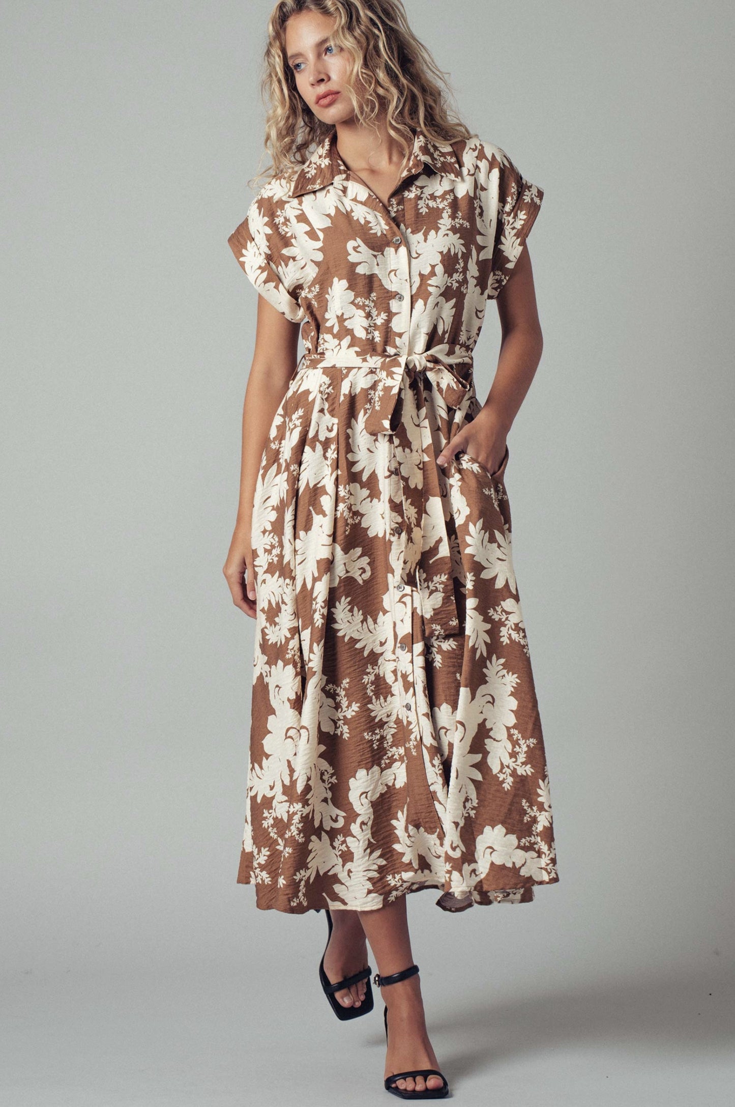 Floral Print Belted Shirt Dress - by Urban Daizy®