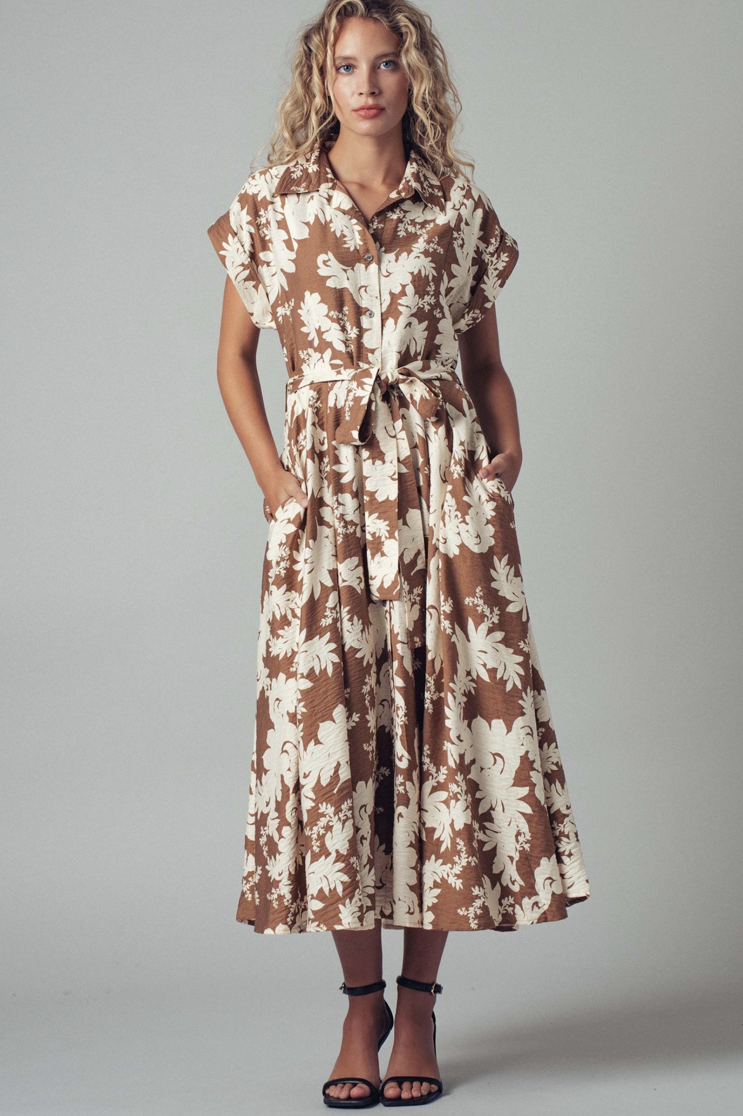Floral Print Belted Shirt Dress - by Urban Daizy®