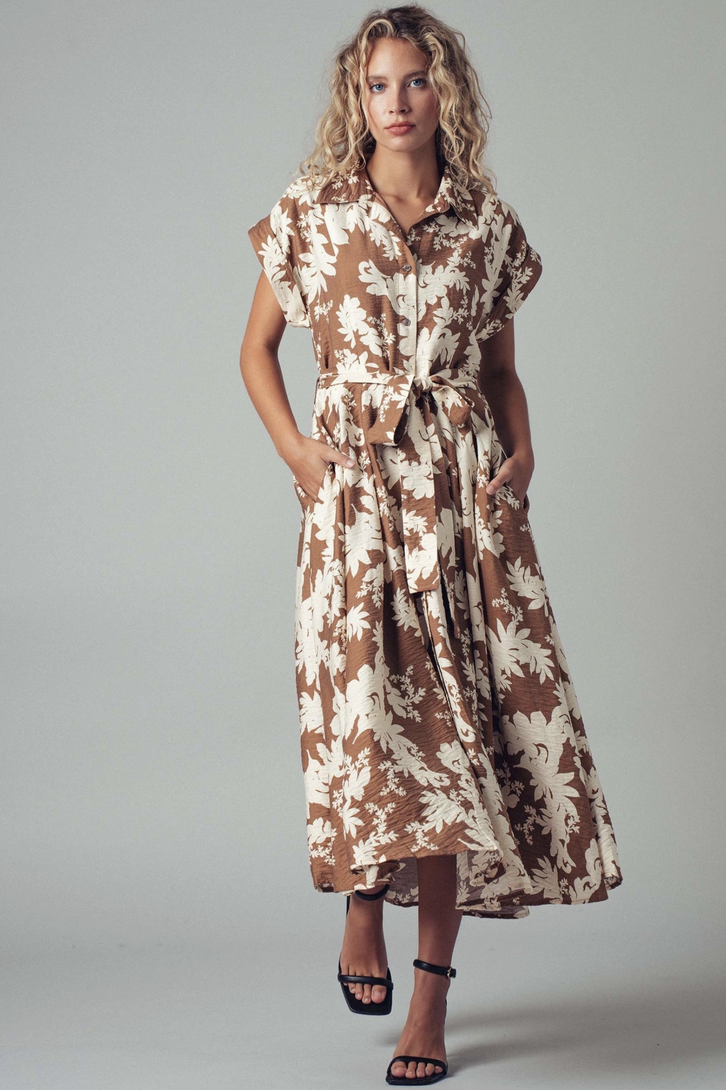 Floral Print Belted Shirt Dress - by Urban Daizy®