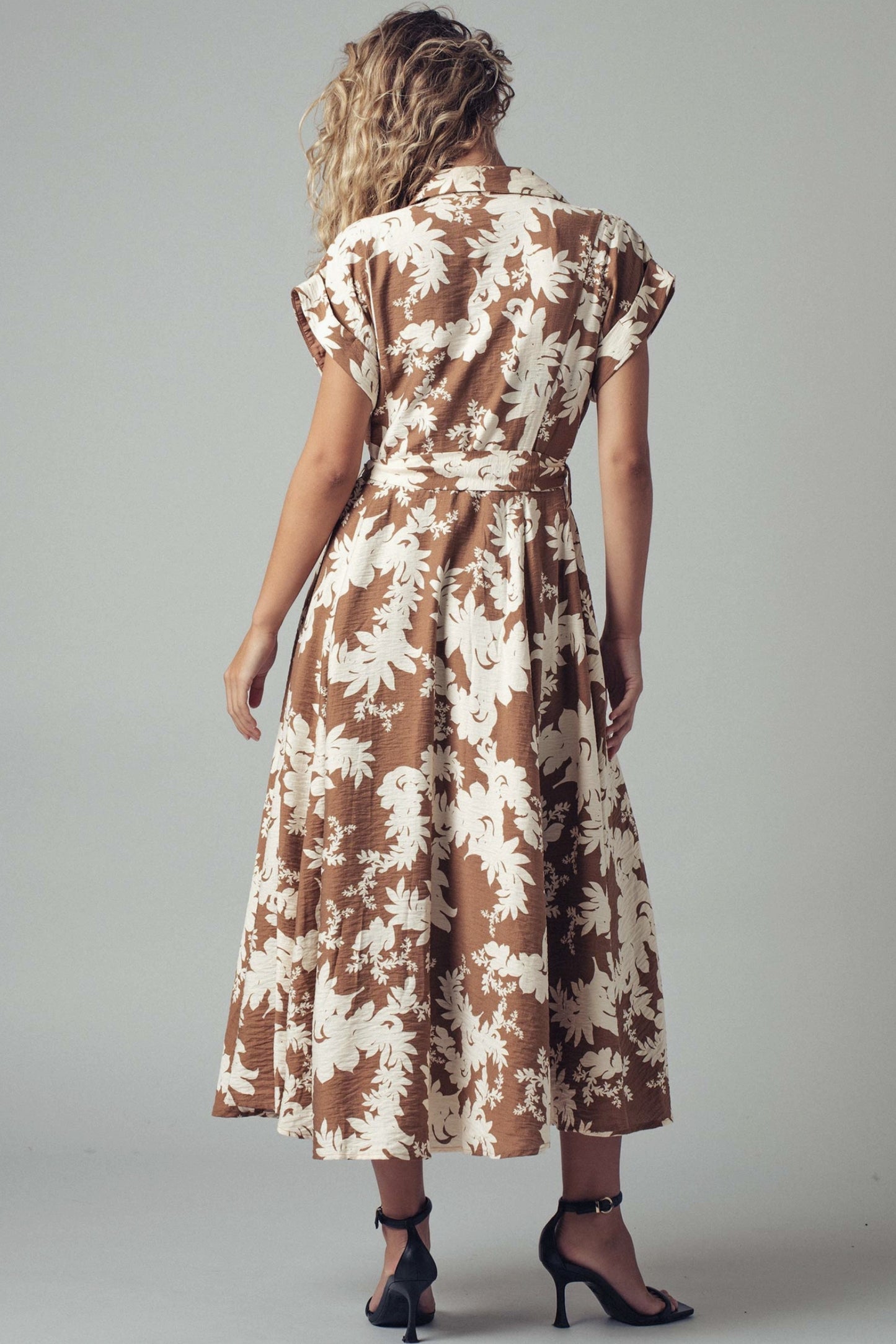 Floral Print Belted Shirt Dress - by Urban Daizy®