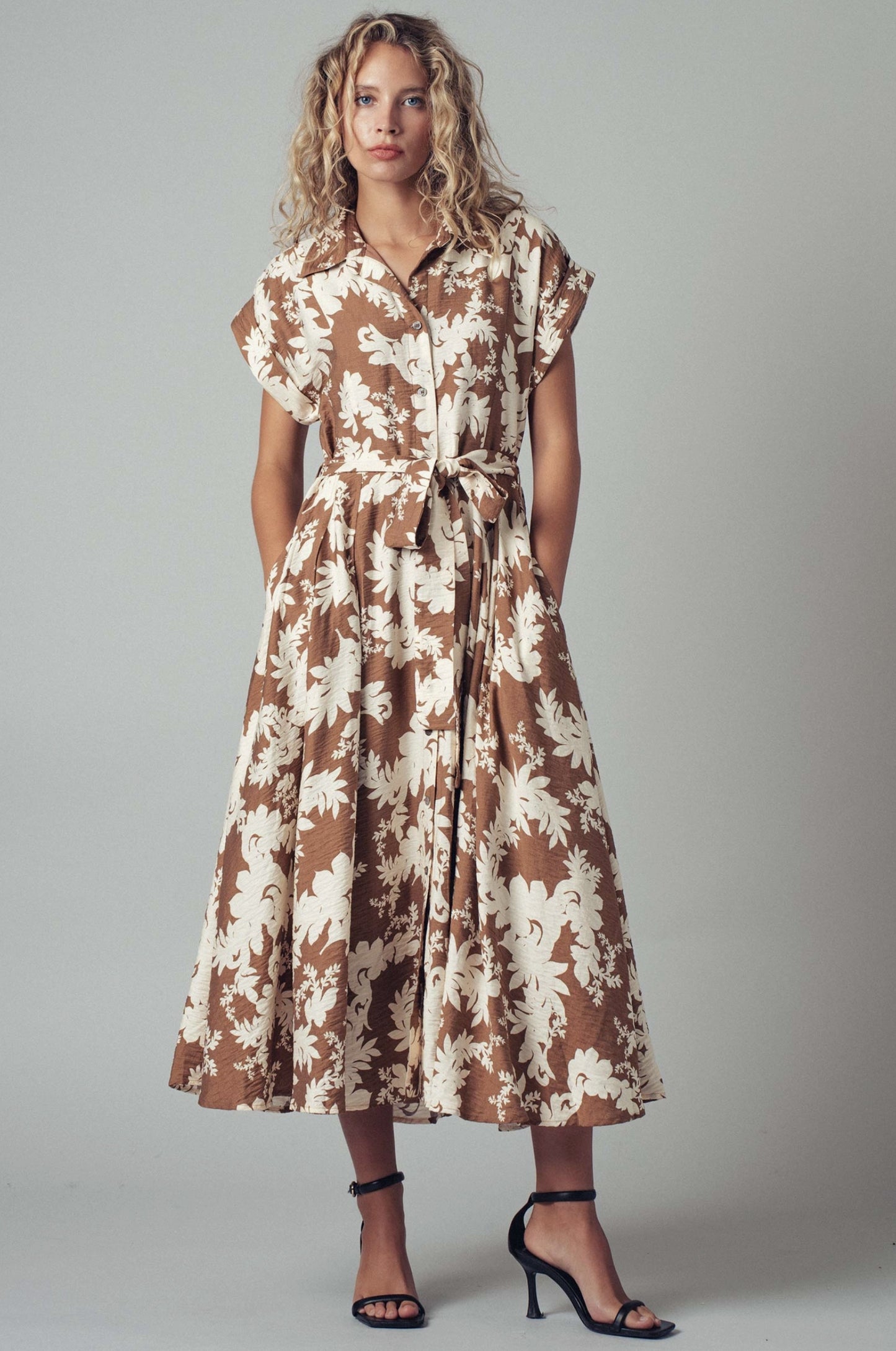Floral Print Belted Shirt Dress - by Urban Daizy®