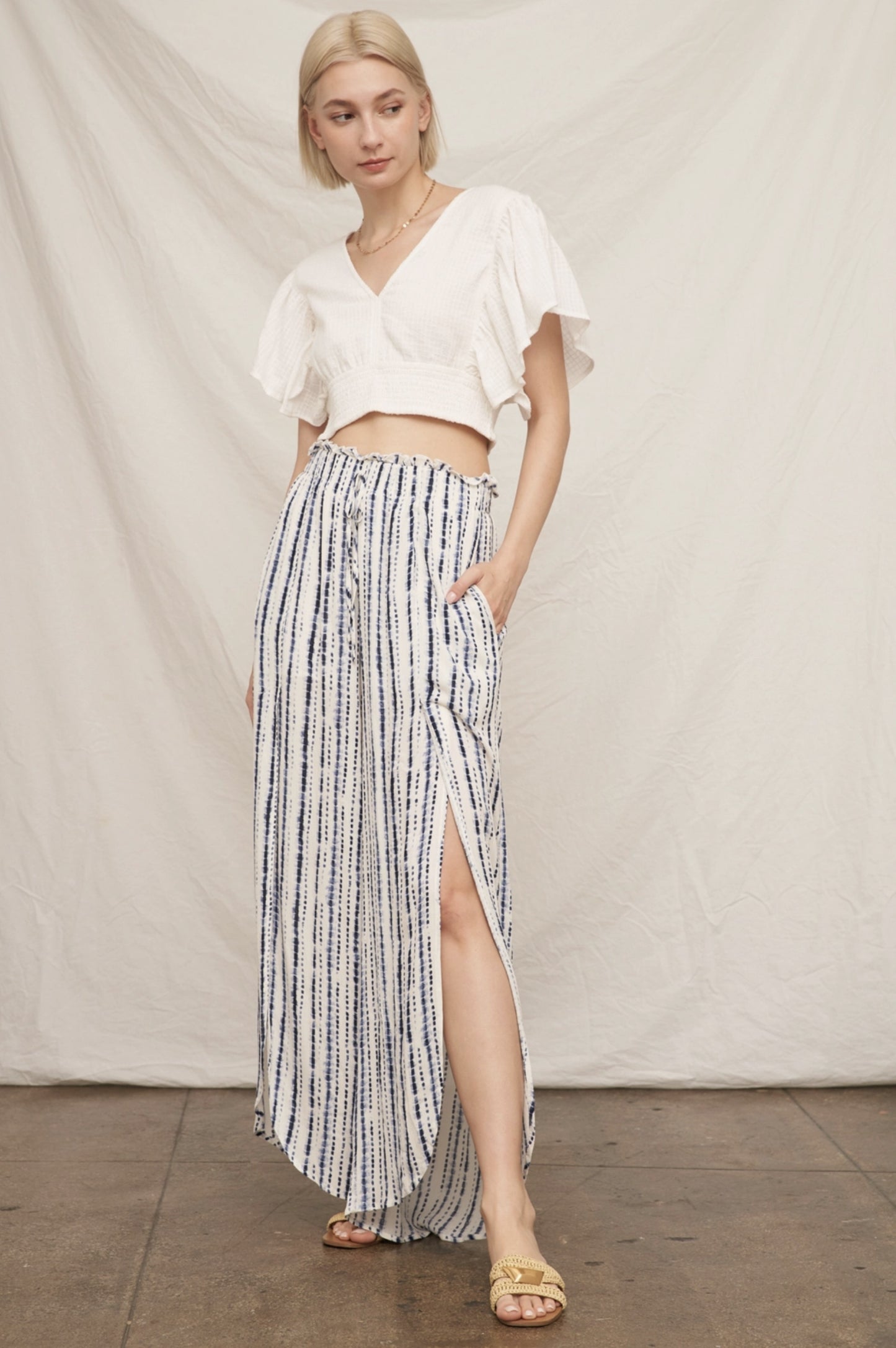 Front Slit Striped Pants - by En Creme®
