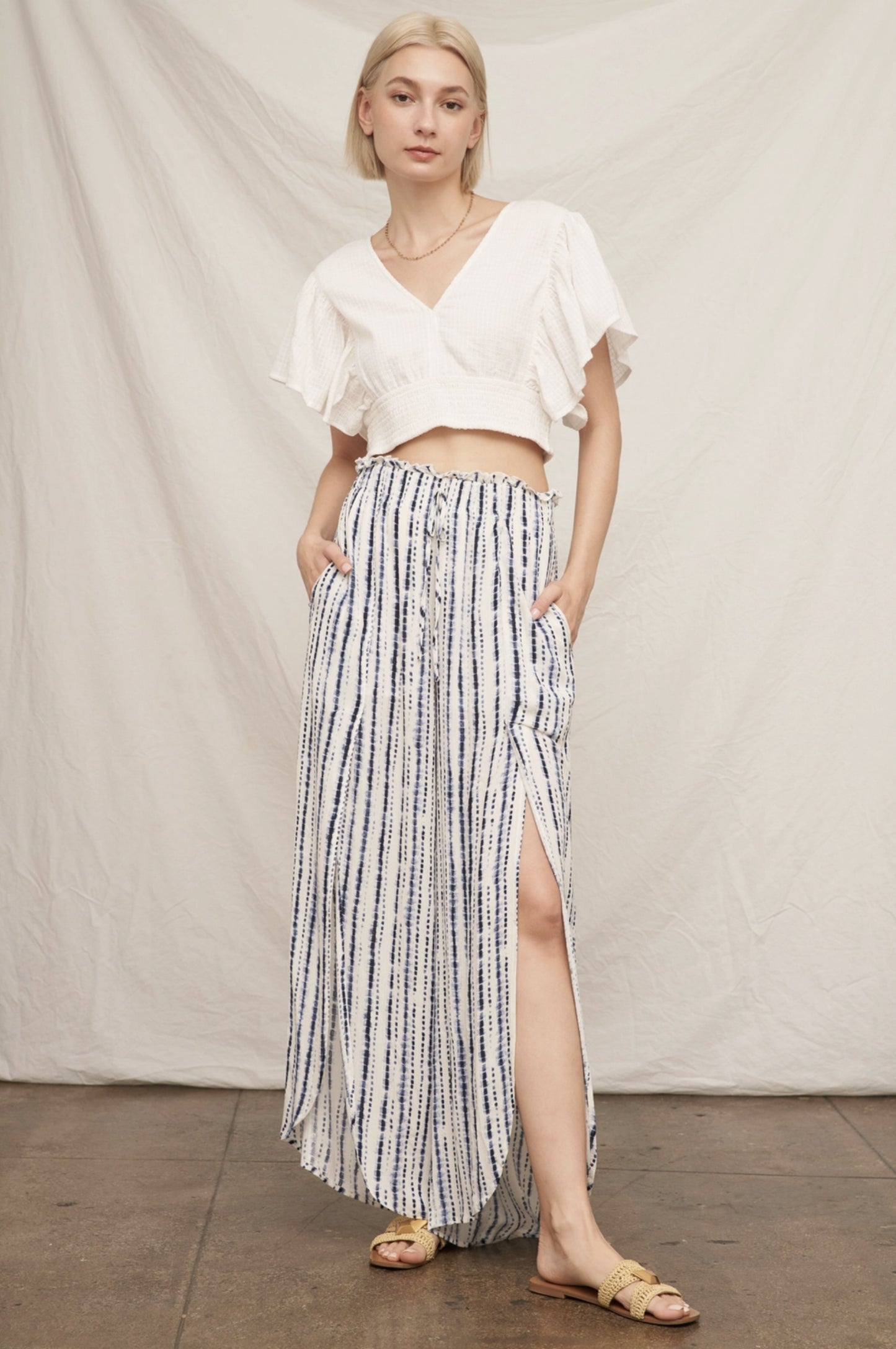 Front Slit Striped Pants - by En Creme®