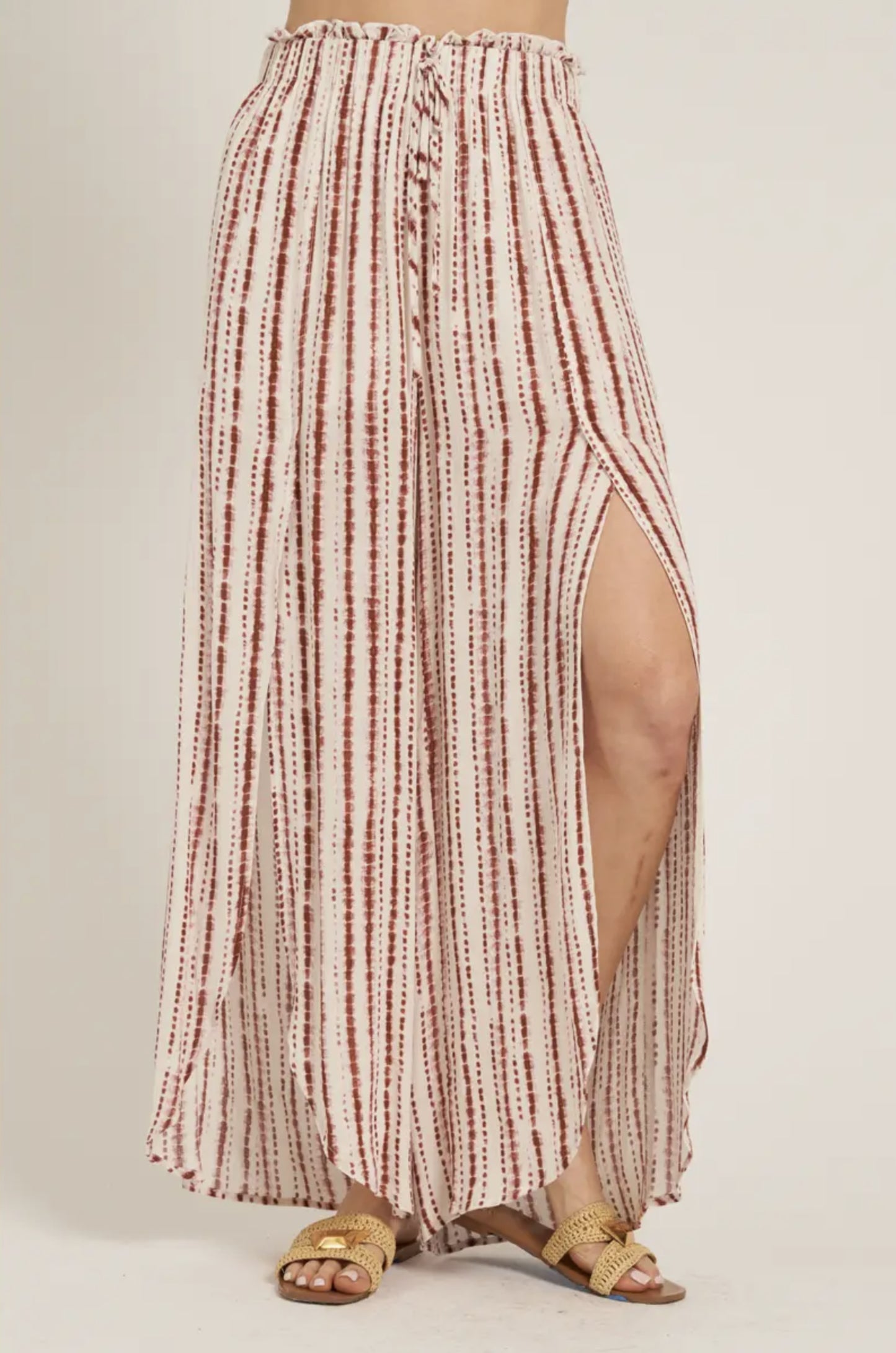 Front Slit Striped Pants - by En Creme®