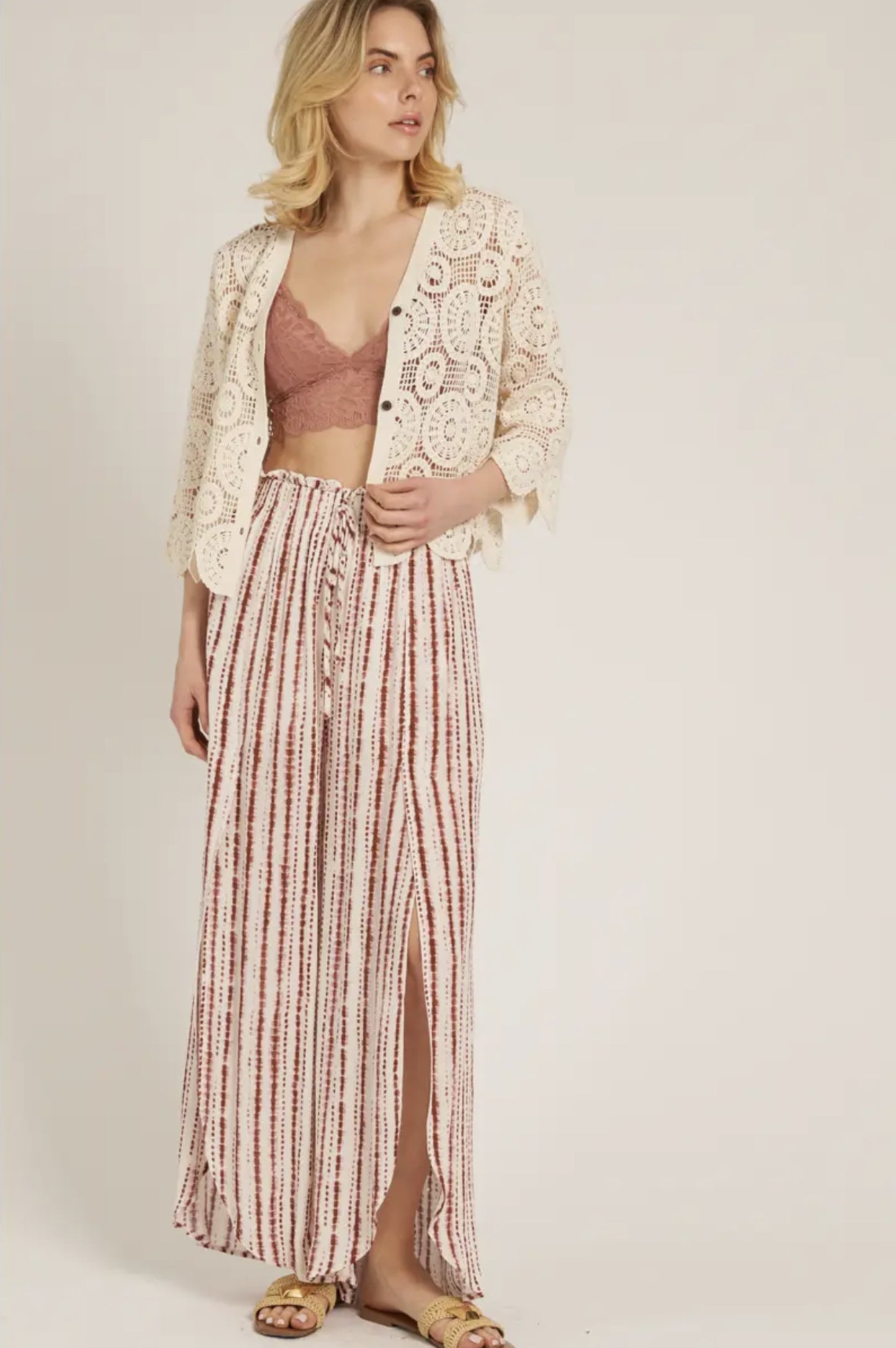 Front Slit Striped Pants - by En Creme®