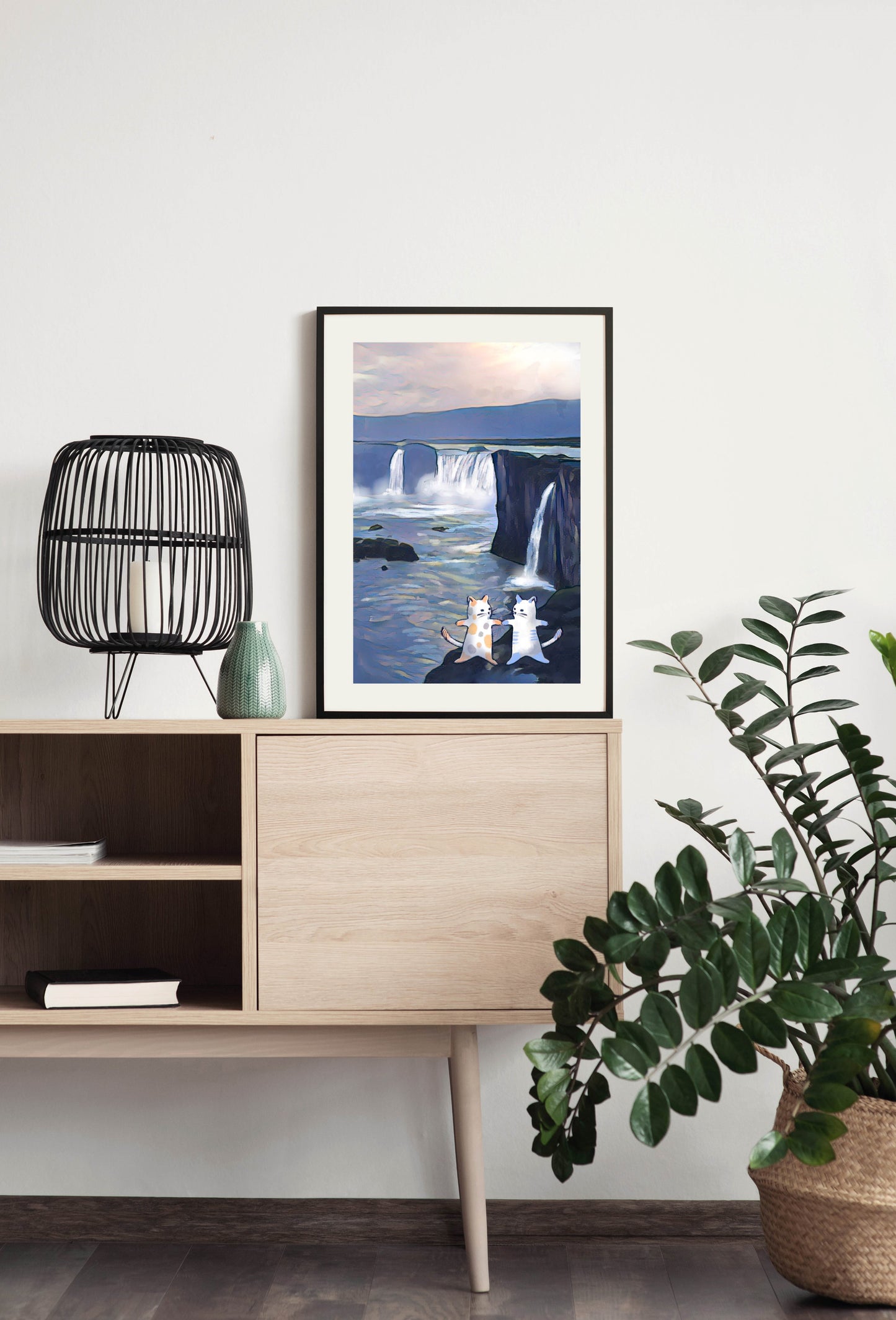 Global Cats Exploring Iceland - Illustrated Print by Thomas Little