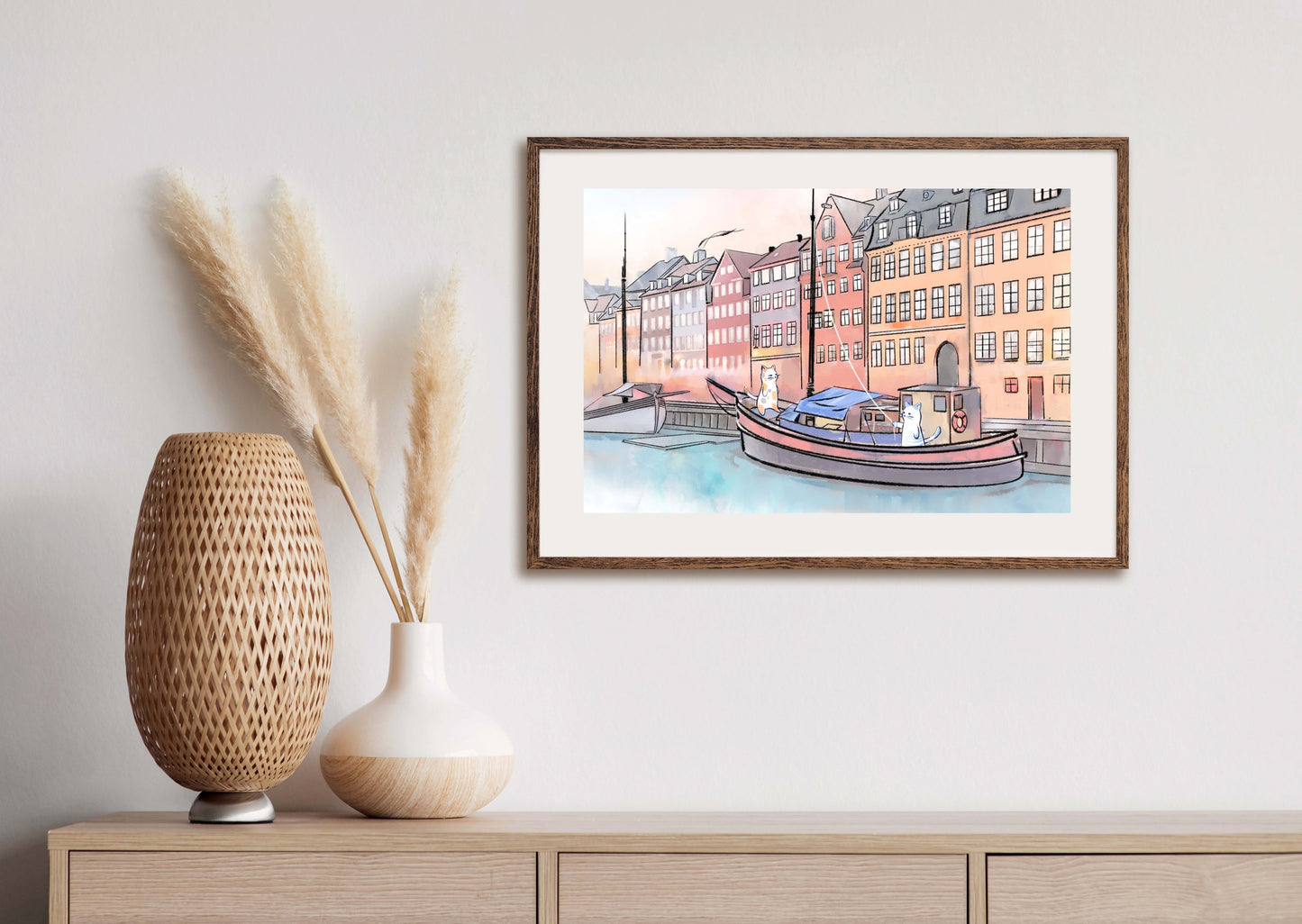 Global Cats Setting Sail in Scandinavia- Illustrated Print by Thomas Little