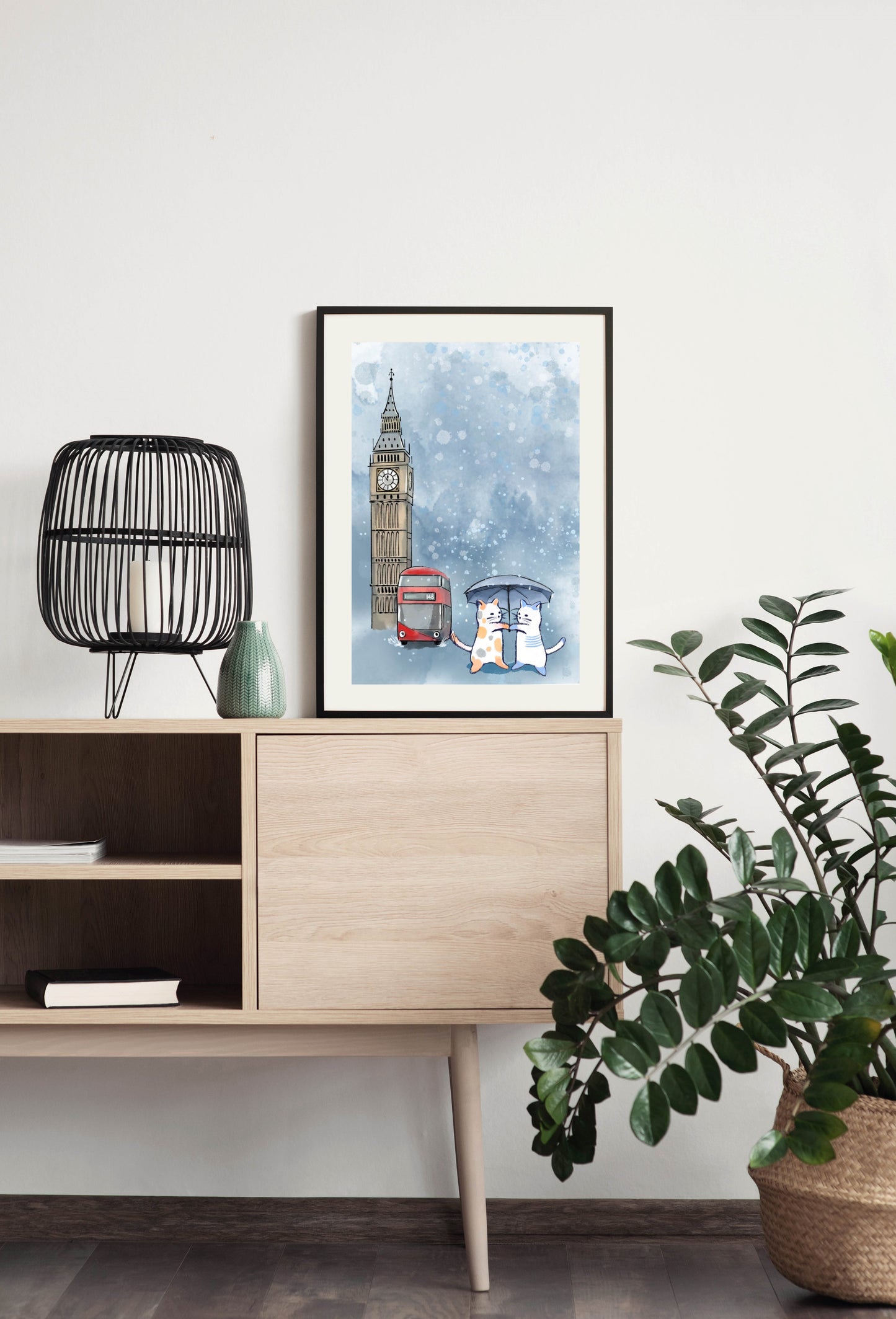 Global Cats in London Town - Illustrated Print by Thomas Little