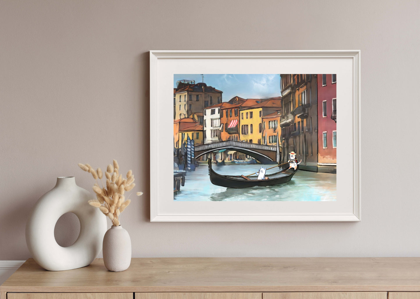 Global Cats in Venice - Illustrated Print by Thomas Little