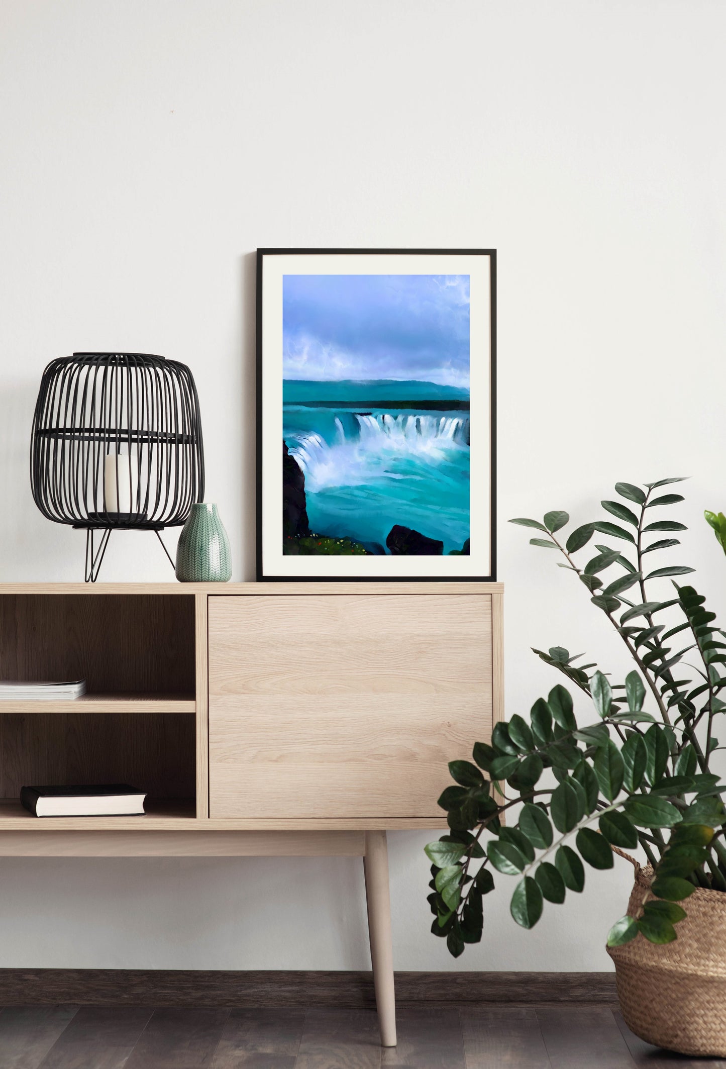 Iceland Waterfall - Illustrated Print by Thomas Little