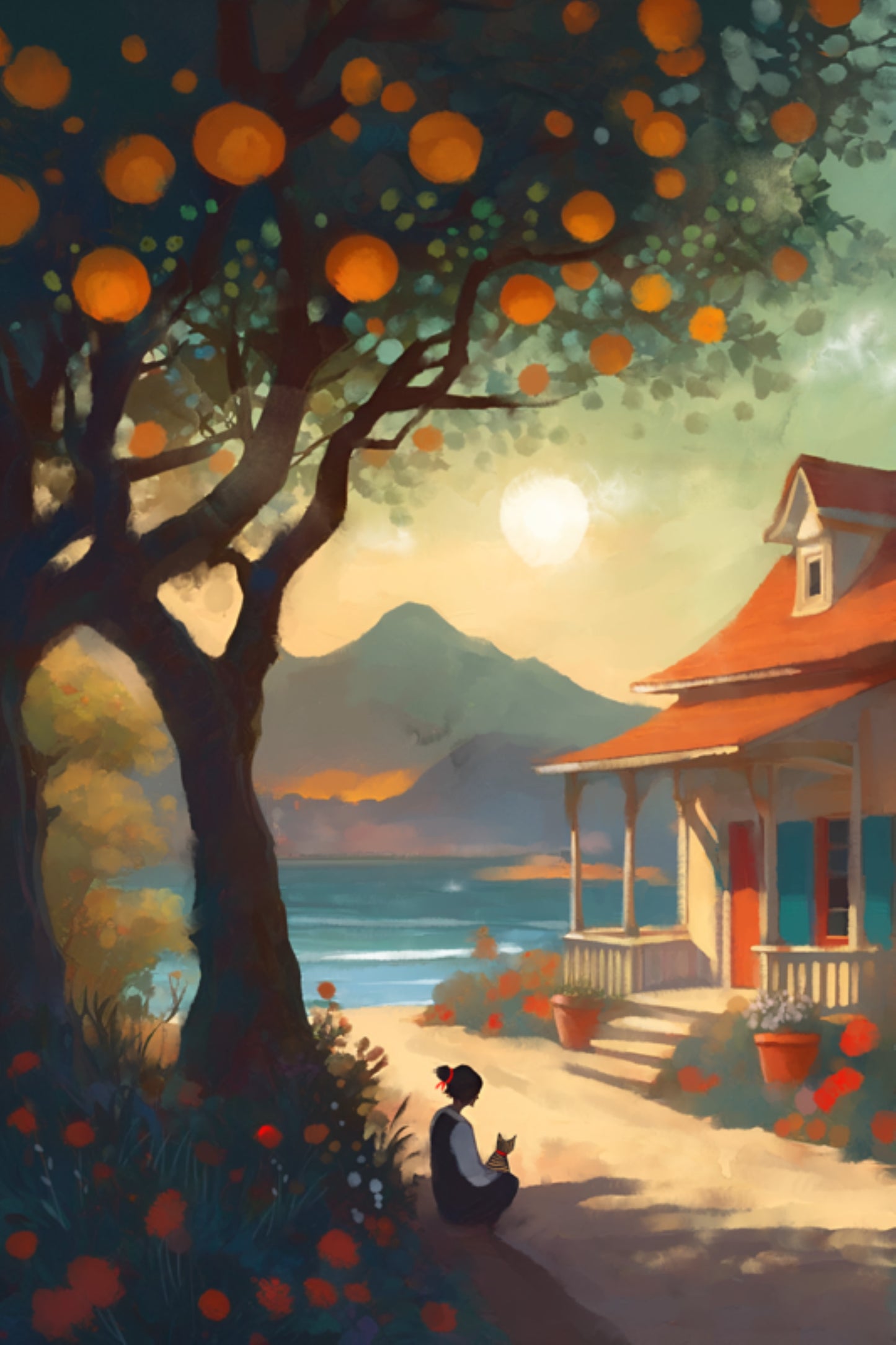 In The Shade of an Orange Tree - Illustrated Print by Thomas Little