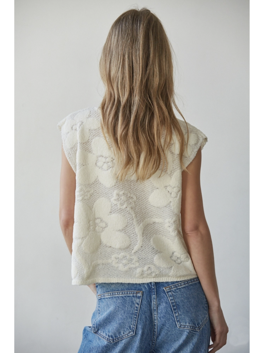 Knit Sweater Cotton Nylon Textured Floral Sleeveless - by By Together®