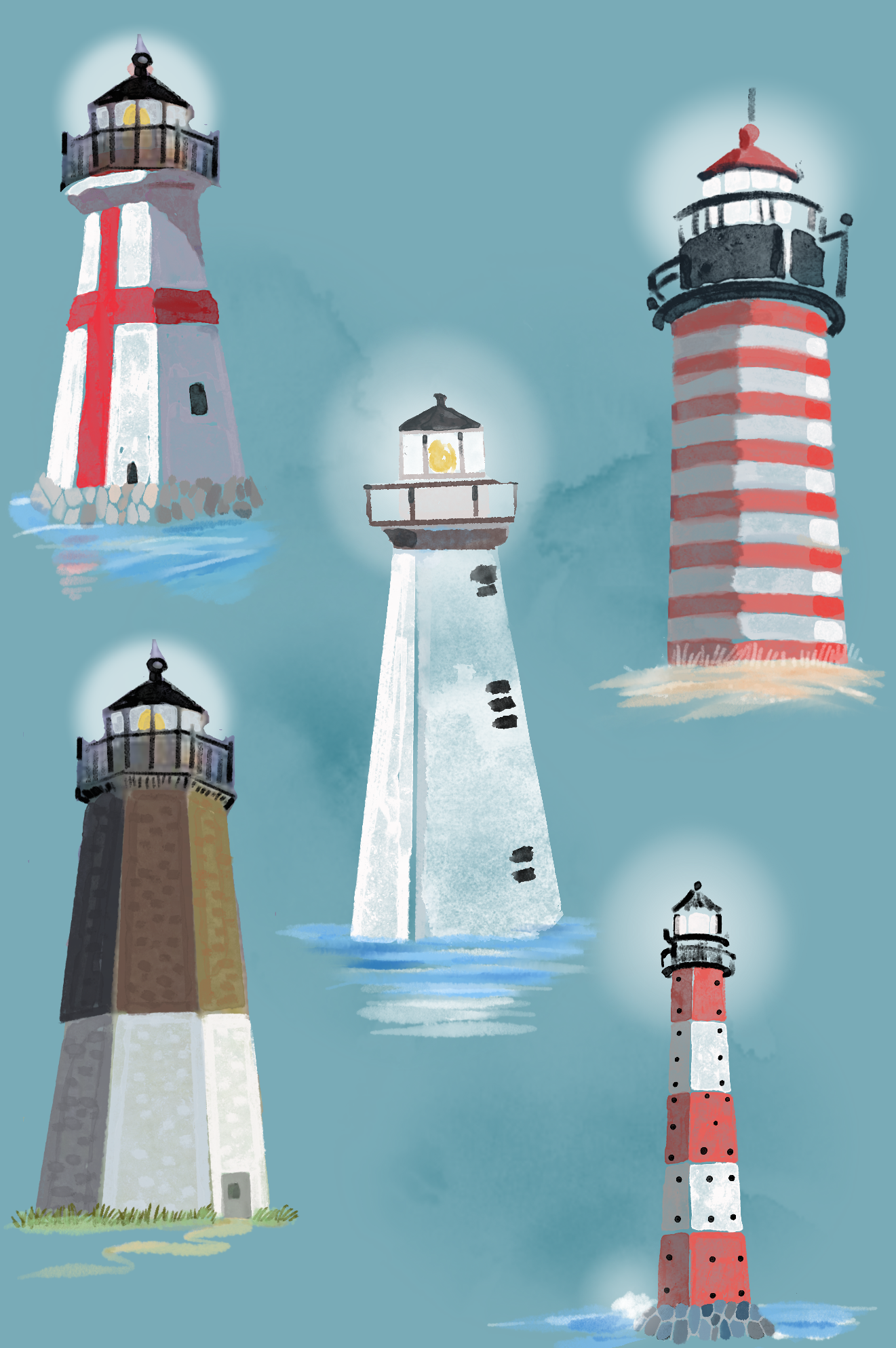 Lighthouses - Little Ocean Blue Studio - Fabric By The Yard - 100% Cotton - CD1294